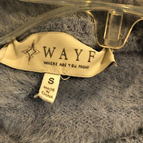 WAYF Crop Fuzzy Fur Sweater Puff Sleeve 90s Light Blue Size S NWT #3641-3 - Picture 3 of 4